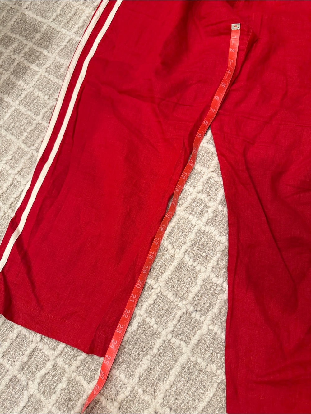 DONNI. Red Wide-Leg Pants with White Side Stripes - Picture 3 of 4